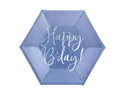 Χάρτινα Πιάτα Γενεθλίων "Happy B Day" (6τμχ, μπλε)
