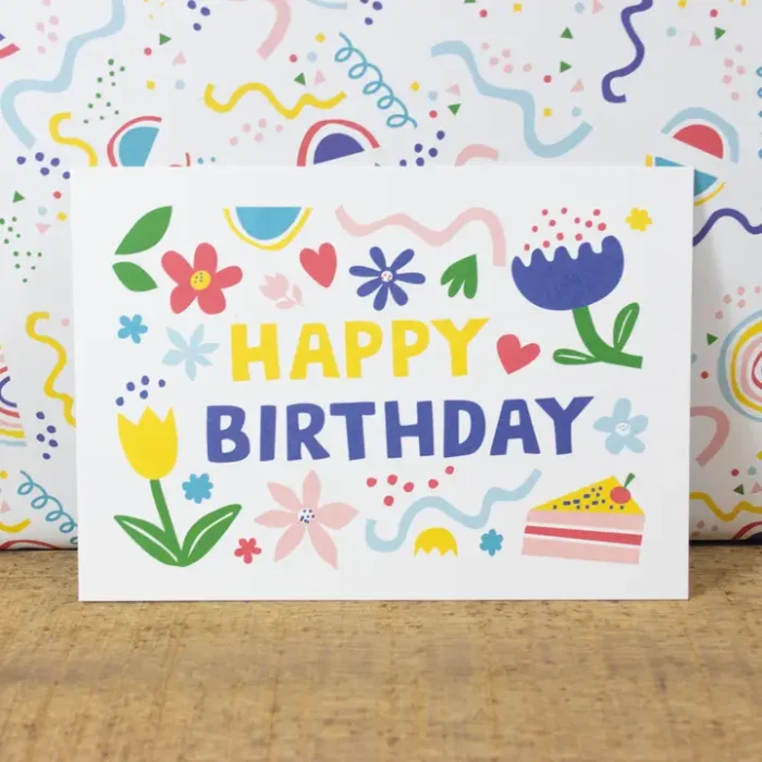 Ευχετήρια Κάρτα Bow & Hummingbird - Happy Birthday Floral - Image 1